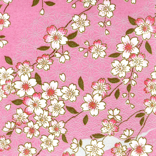 Papier japonais Sakura – Fleurs de cerisier sur fond rose –
