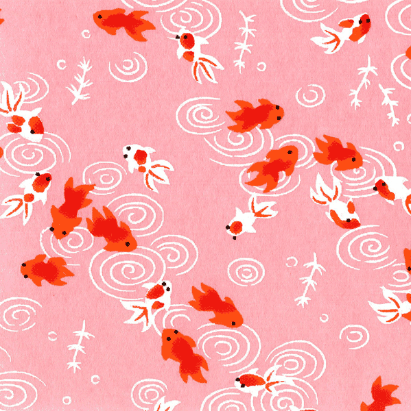 Papier japonais Koi – Carpes rouges fond rose –